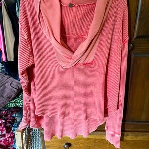 Cozy Coral Cowl Neck Henley
